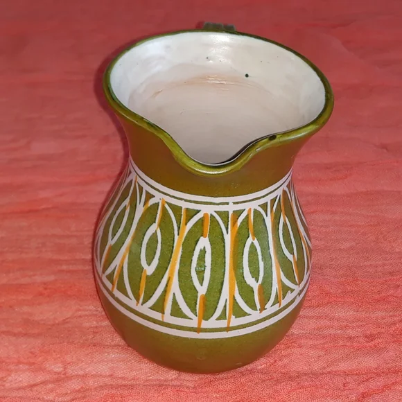 MCM Avocado Green Pottery Pitcher 5.5" - Picture 3 of 12